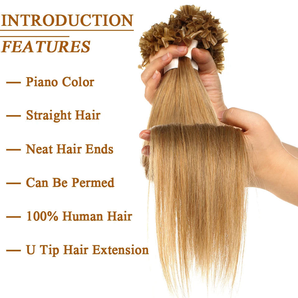 S-noilite 0.5g/s 50g Nails U Tip Hair Extensions For Volume 16'' - 24'' Straight Human Hair Keratina Pre-bonded Capsules Fusion