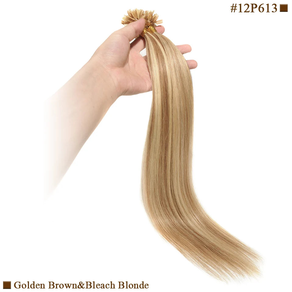 S-noilite 0.5g/s 50g Nails U Tip Hair Extensions For Volume 16'' - 24'' Straight Human Hair Keratina Pre-bonded Capsules Fusion