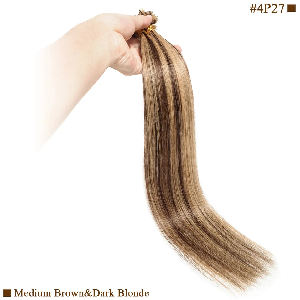 S-noilite 0.5g/s 50g Nails U Tip Hair Extensions For Volume 16'' - 24'' Straight Human Hair Keratina Pre-bonded Capsules Fusion