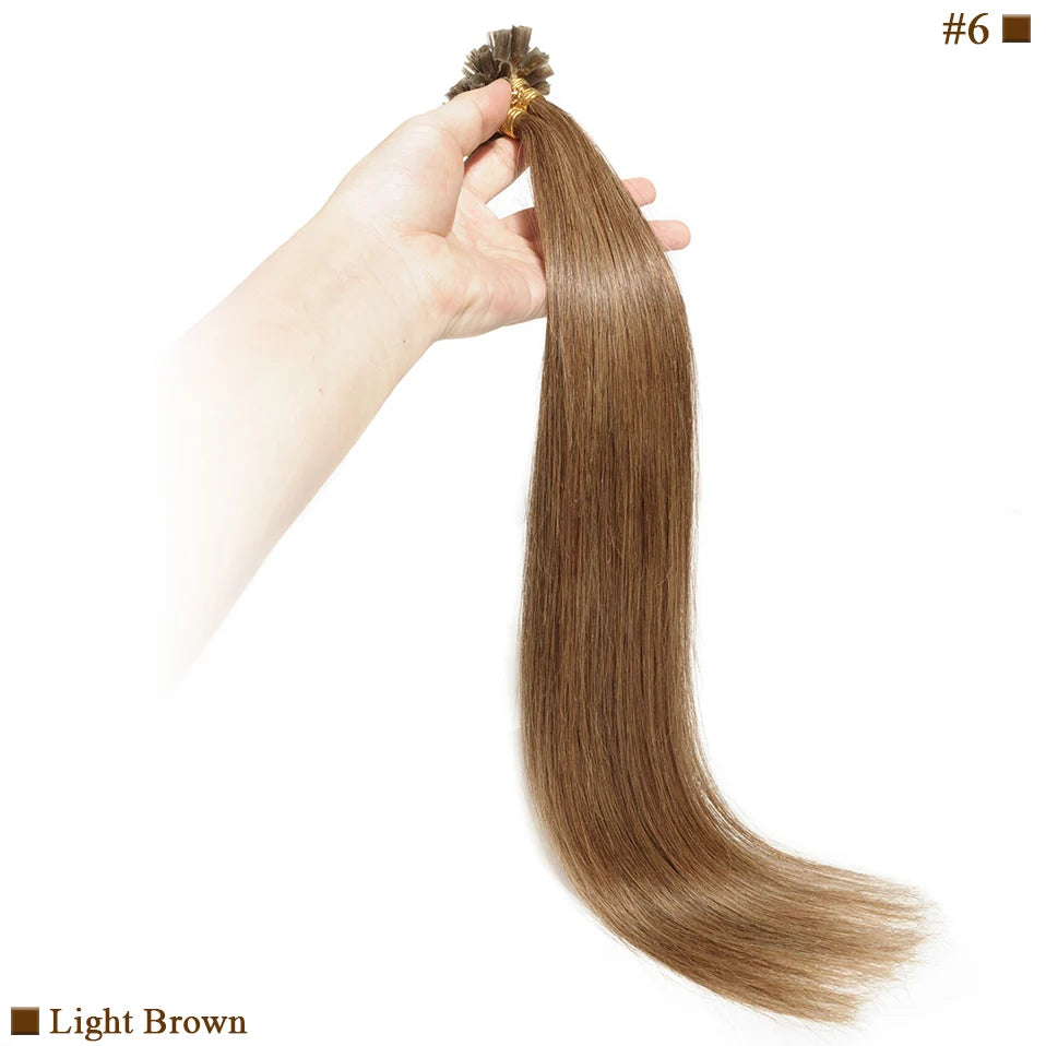 S-noilite 0.5g/s 50g Nails U Tip Hair Extensions For Volume 16'' - 24'' Straight Human Hair Keratina Pre-bonded Capsules Fusion