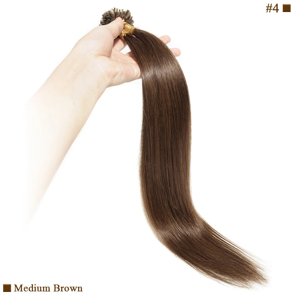 S-noilite 0.5g/s 50g Nails U Tip Hair Extensions For Volume 16'' - 24'' Straight Human Hair Keratina Pre-bonded Capsules Fusion