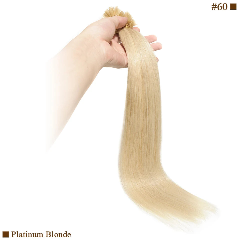 S-noilite 0.5g/s 50g Nails U Tip Hair Extensions For Volume 16'' - 24'' Straight Human Hair Keratina Pre-bonded Capsules Fusion