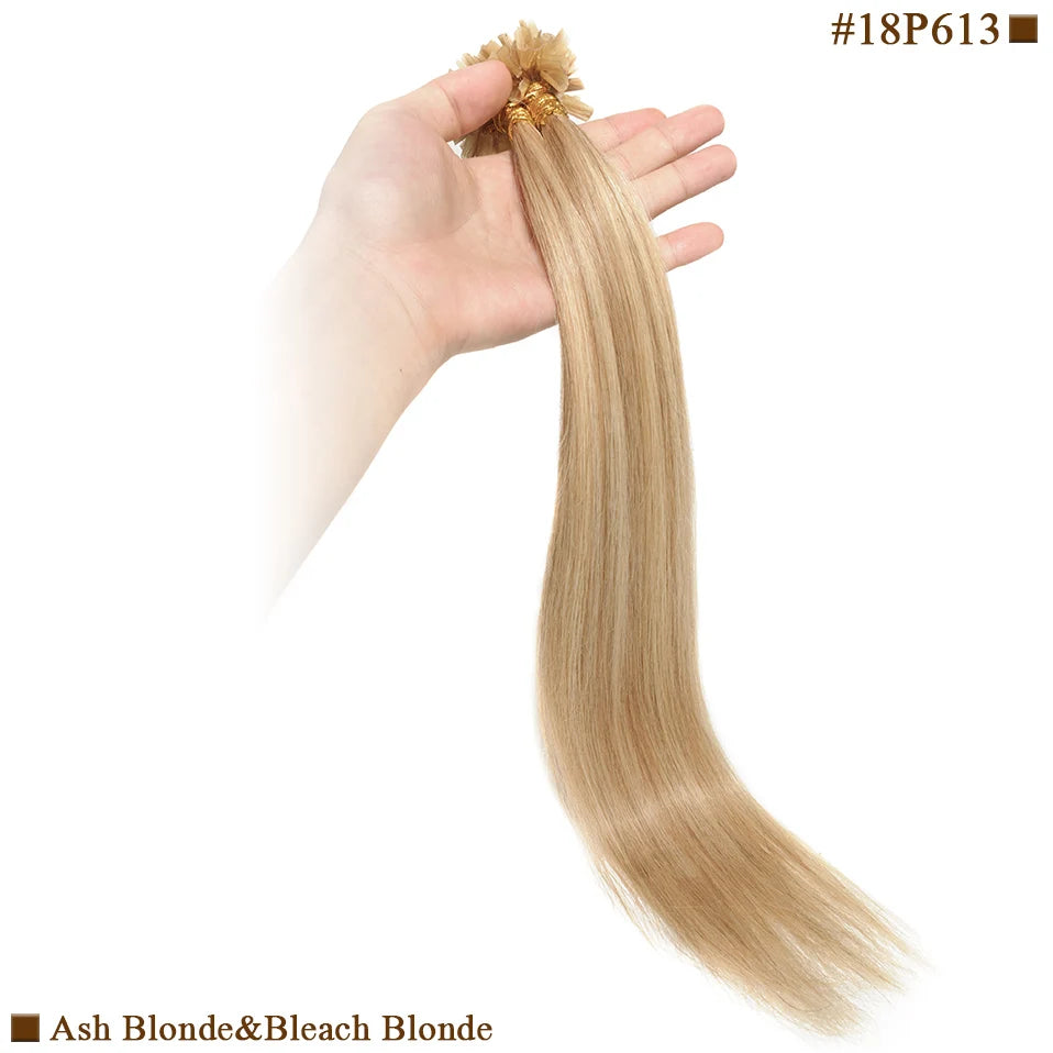 S-noilite 0.5g/s 50g Nails U Tip Hair Extensions For Volume 16'' - 24'' Straight Human Hair Keratina Pre-bonded Capsules Fusion