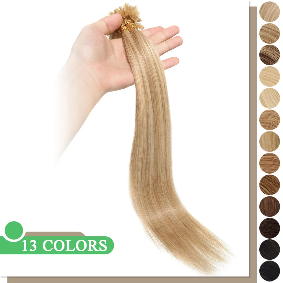 S-noilite 0.5g/s 50g Nails U Tip Hair Extensions For Volume 16'' - 24'' Straight Human Hair Keratina Pre-bonded Capsules Fusion