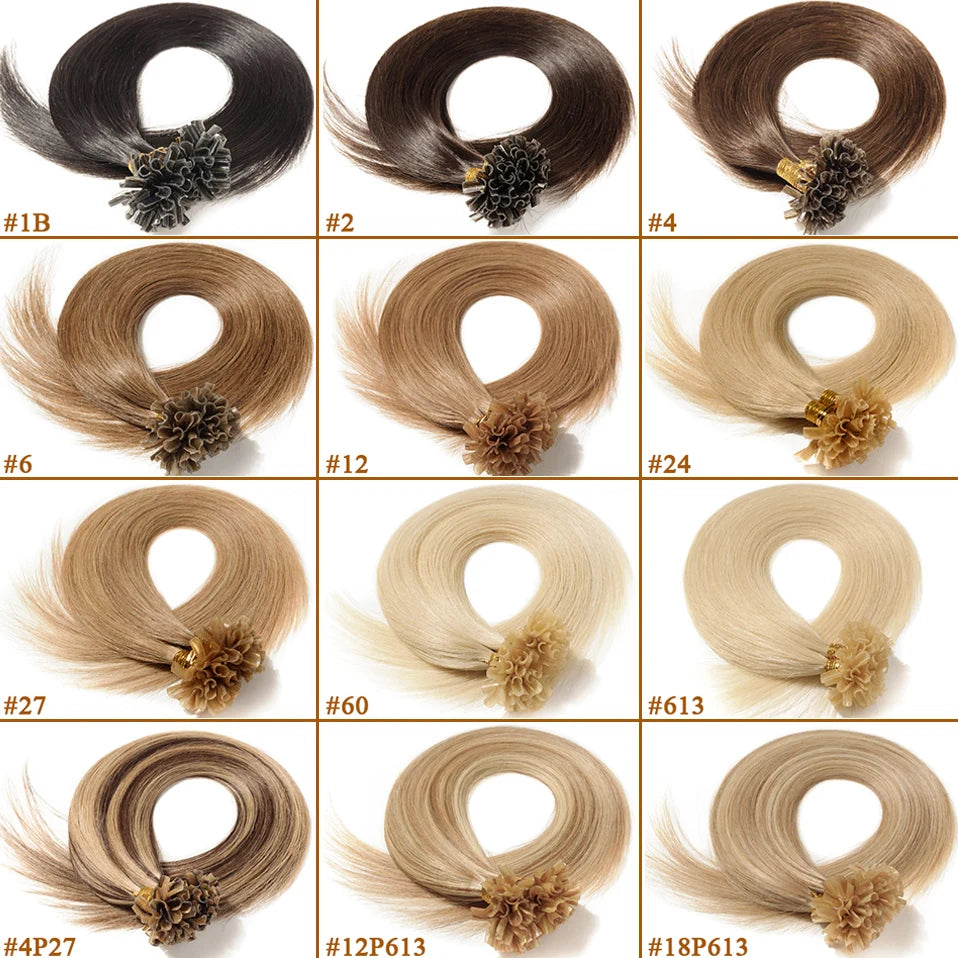 S-noilite 0.5g/s 50g Nails U Tip Hair Extensions For Volume 16'' - 24'' Straight Human Hair Keratina Pre-bonded Capsules Fusion