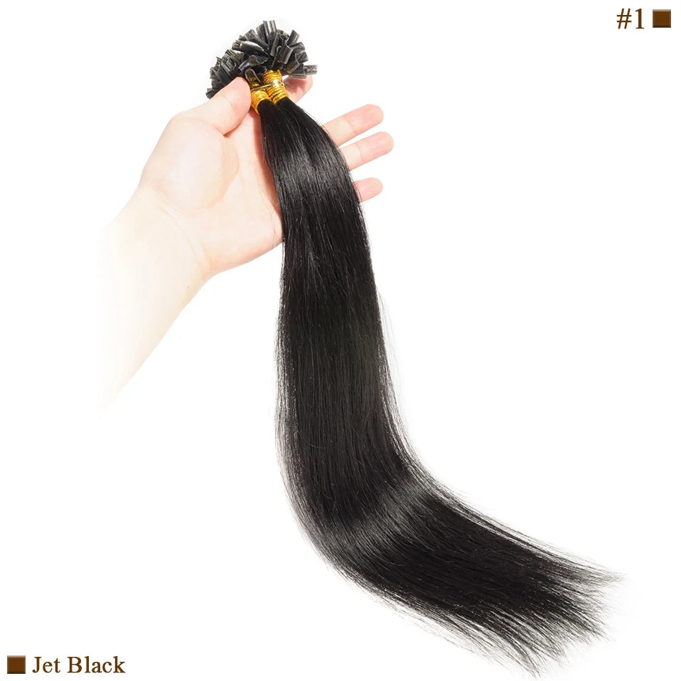 S-noilite 0.5g/s 50g Nails U Tip Hair Extensions For Volume 16'' - 24'' Straight Human Hair Keratina Pre-bonded Capsules Fusion
