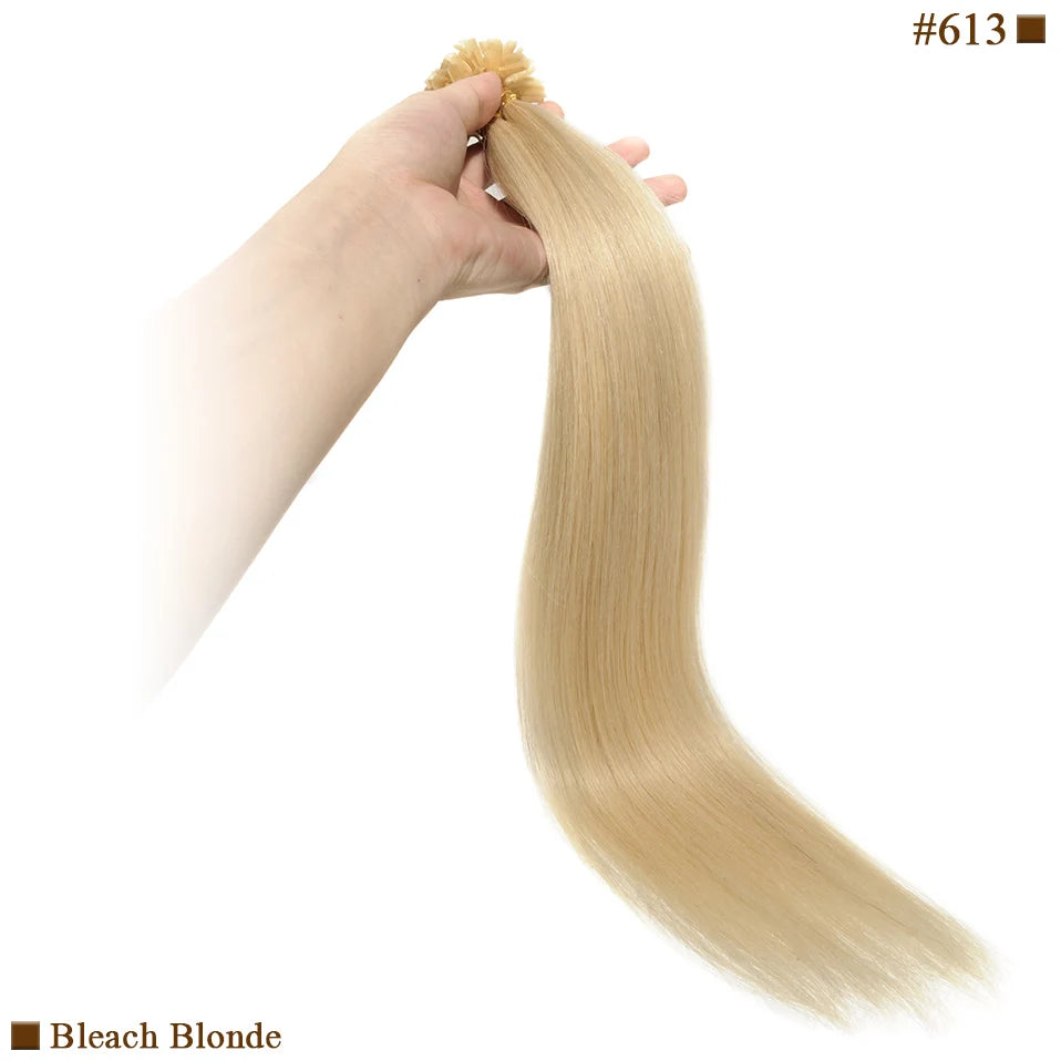 S-noilite 0.5g/s 50g Nails U Tip Hair Extensions For Volume 16'' - 24'' Straight Human Hair Keratina Pre-bonded Capsules Fusion