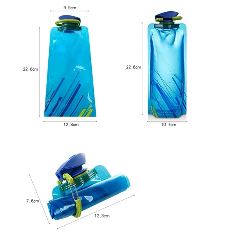 Foldable Water Bottles Reusable Flexible Travel Bottle Plastic Pouch Soft Flask Water Bag With Carabiner Clip