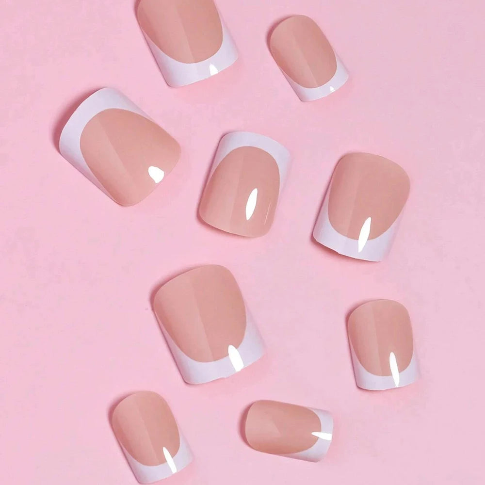 French Style Fake Nails Natural Nude White Tip Glossy Press On Fingernails Nails Art Manicure Set Beauty Many Style for Choose