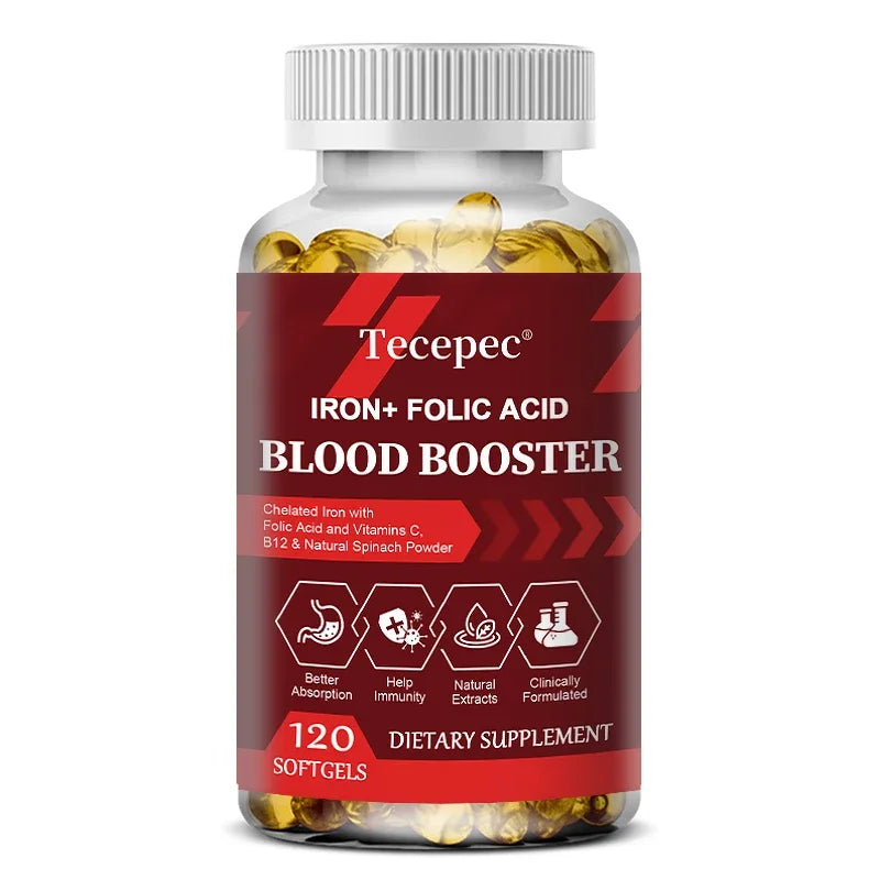 Iron + Folic Acid Supplement, with Vitamin C, B12 &amp; Zinc, Blood Strengthener, Circulation Support Immune Support