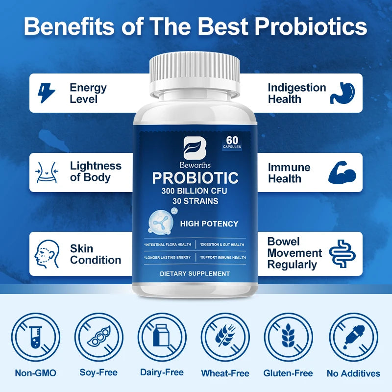 BEWORTHS 300 Billion CFU Probiotic Supplement Supports Digestion, Immunity and Upper Respiratory Health Promoting Digestion