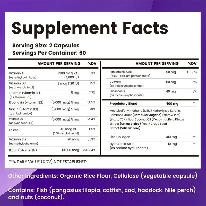 Biotin | Collagen | Keratin Supplement - Moisturize Skin, Promote Nail Growth, Anti-aging, Reduce Gray Hair and Hair Loss