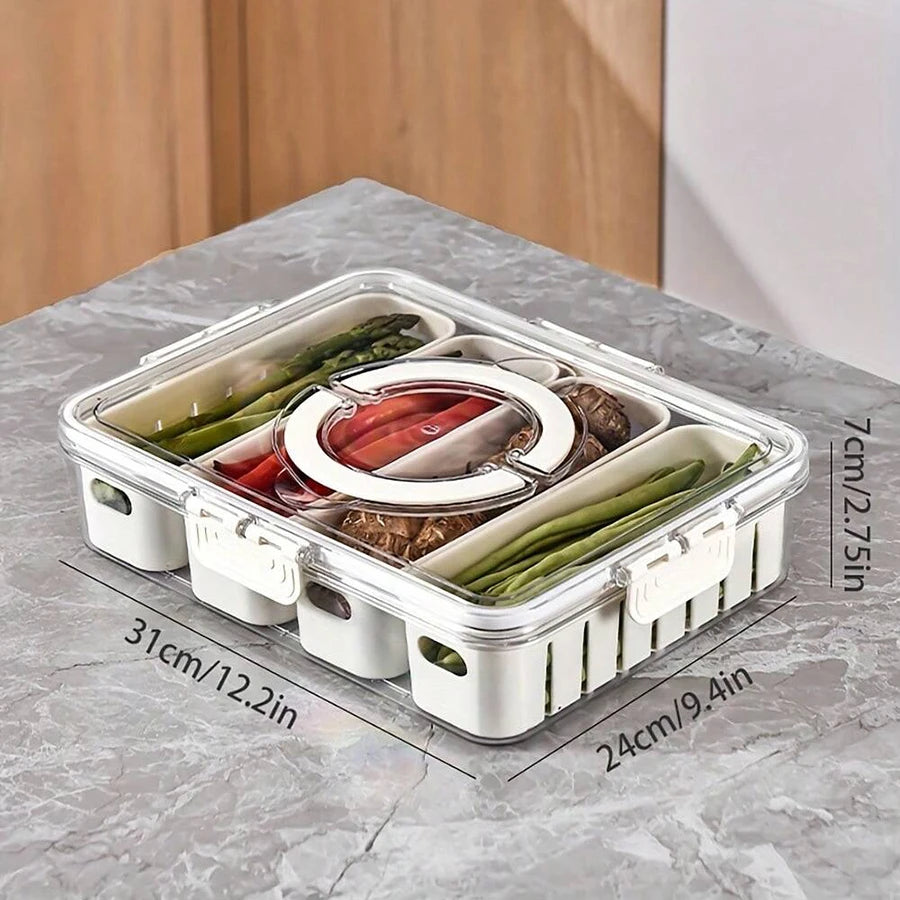 2 Grid/4 Grid /8 Grid Snack Box Container, Portable Travel Charcuterie Board with Lid, Refrigerator Food Storage Box Organizer