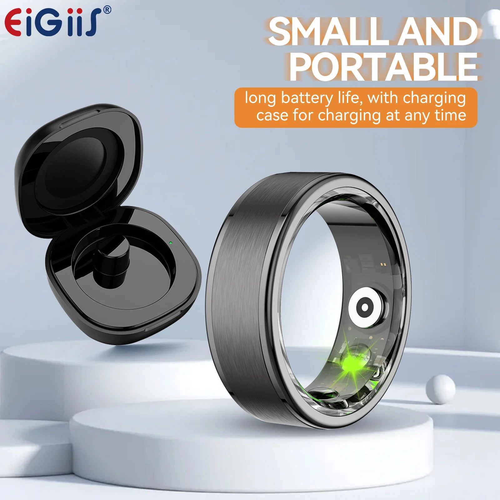 EIGIIS Smart Ring Wearable with Heart Rate/Blood Oxygen/Sleep Monitor 5ATM Waterproof Fitness Ring Health Tracker for Men Women