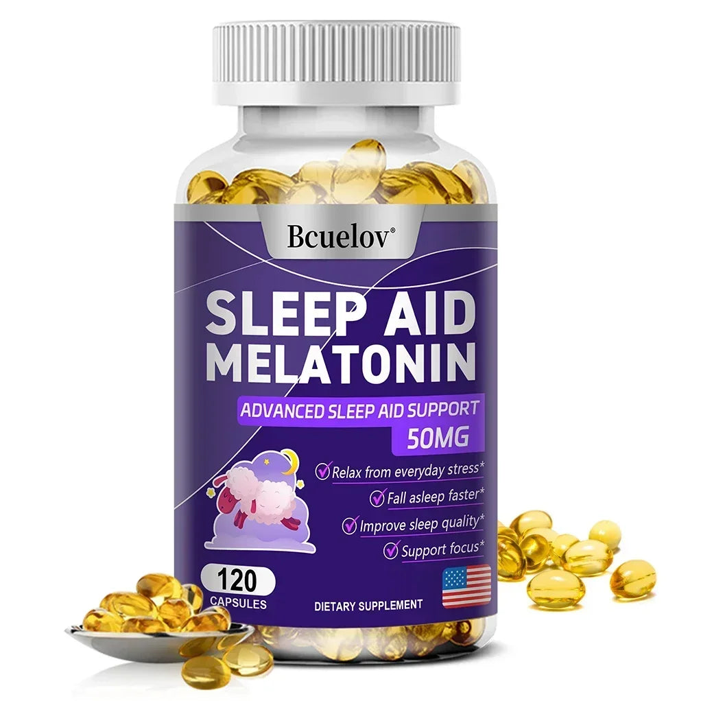 Bcuelov Melatonin, Dietary Supplement for Promotes Relaxation and Sleep Health, 25mg, 30/60/120 Capsules, Vegan | Gluten Free