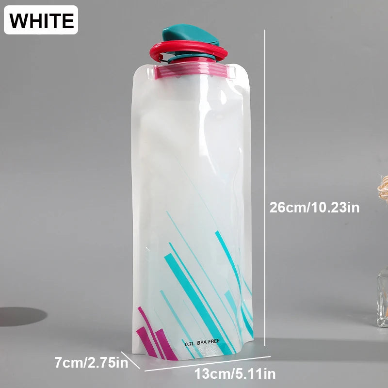 Foldable Water Bottles Flexible Reusable Travel Water Bottle Plastic Water Pouch Soft Flask Water Bag With Carabiner Clip