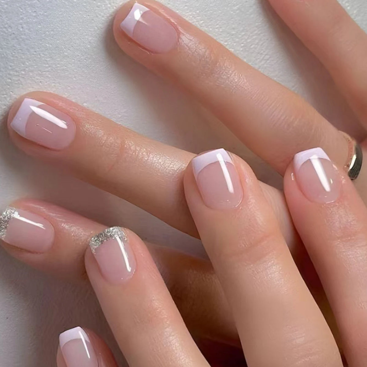 French Style Fake Nails Natural Nude White Tip Glossy Press On Fingernails Nails Art Manicure Set Beauty Many Style for Choose