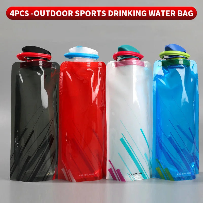 Foldable Water Bottles Flexible Reusable Travel Water Bottle Plastic Water Pouch Soft Flask Water Bag With Carabiner Clip
