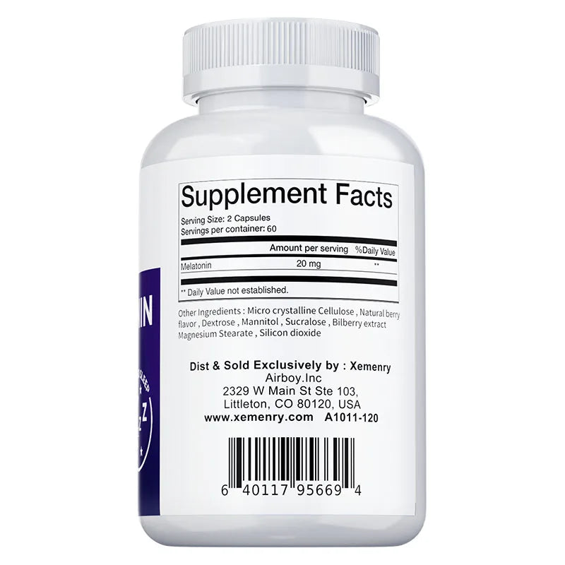 Melatonin Capsules 20mg - Supports Relaxation, Improve Sleep Quality, Promote Deep Sleep, Relieve Stress, and Increase Energy