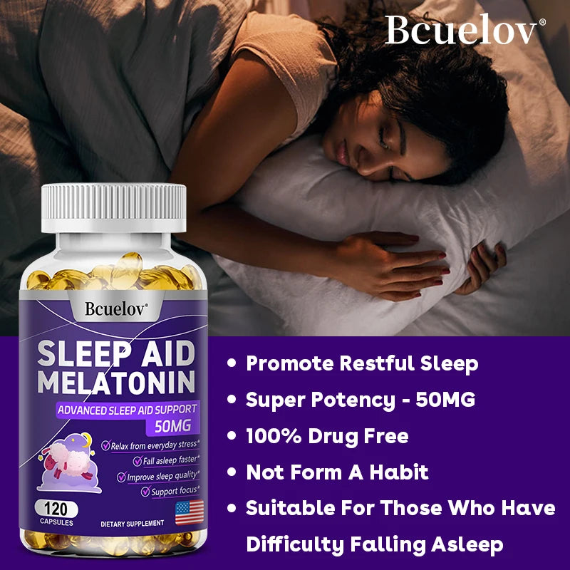 Bcuelov Melatonin, Dietary Supplement for Promotes Relaxation and Sleep Health, 25mg, 30/60/120 Capsules, Vegan | Gluten Free