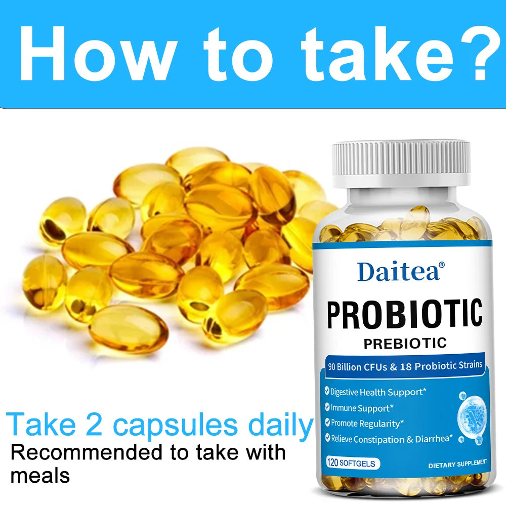 Prebiotics and Probiotics 90 Billion CFUs, Dietary Supplement for Women &amp; Men, Immune, Digestive, Gut Health, 30/60/120 Capsules