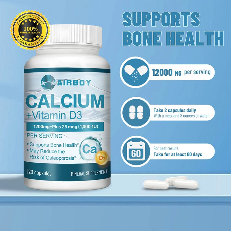 Calcium + Vitamin D3 Capsules - Immune Support, Helps Regulate Calcium Metabolism, and Promotes Healthy Bones, Teeth, and Skin
