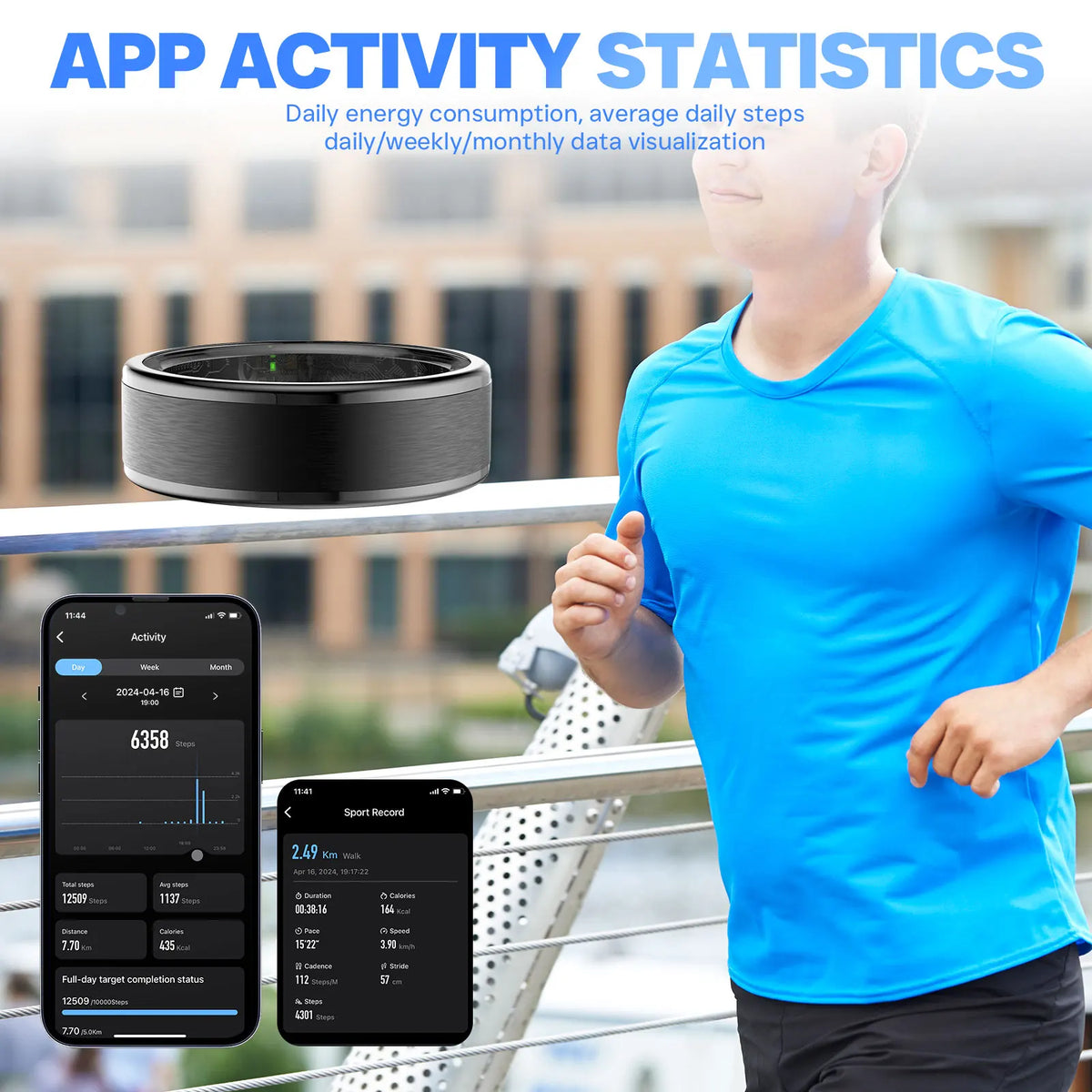 EIGIIS Smart Ring Wearable with Heart Rate/Blood Oxygen/Sleep Monitor 5ATM Waterproof Fitness Ring Health Tracker for Men Women