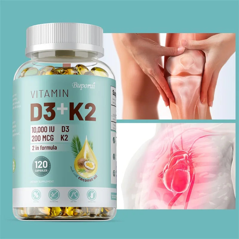 Vitamin D3 + K2 - Supplement for Bones, Heart and Teeth, Promotes Calcium Absorption, Bone Regeneration, Immunity