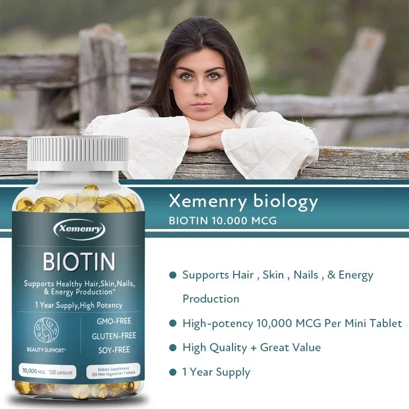 Biotin Capsules - Contains Vitamin B7 Support Supplement To Help Maintain Hair, Skin, Nails, Energy Production