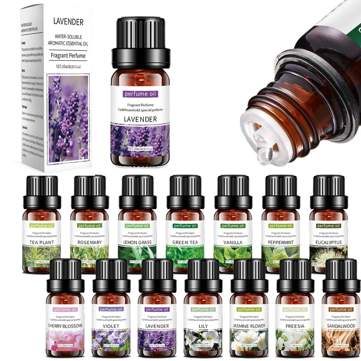 36 Flavor Essential Oils Pure Natural 10ml for Diffuser Humidifier Lavender Jasmine Vanilla Aromath Oil DIY Soap Candle Making