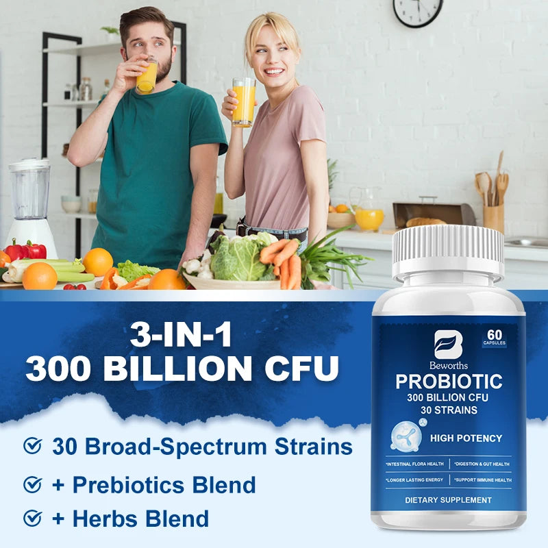 BEWORTHS 300 Billion CFU Probiotic Supplement Supports Digestion, Immunity and Upper Respiratory Health Promoting Digestion
