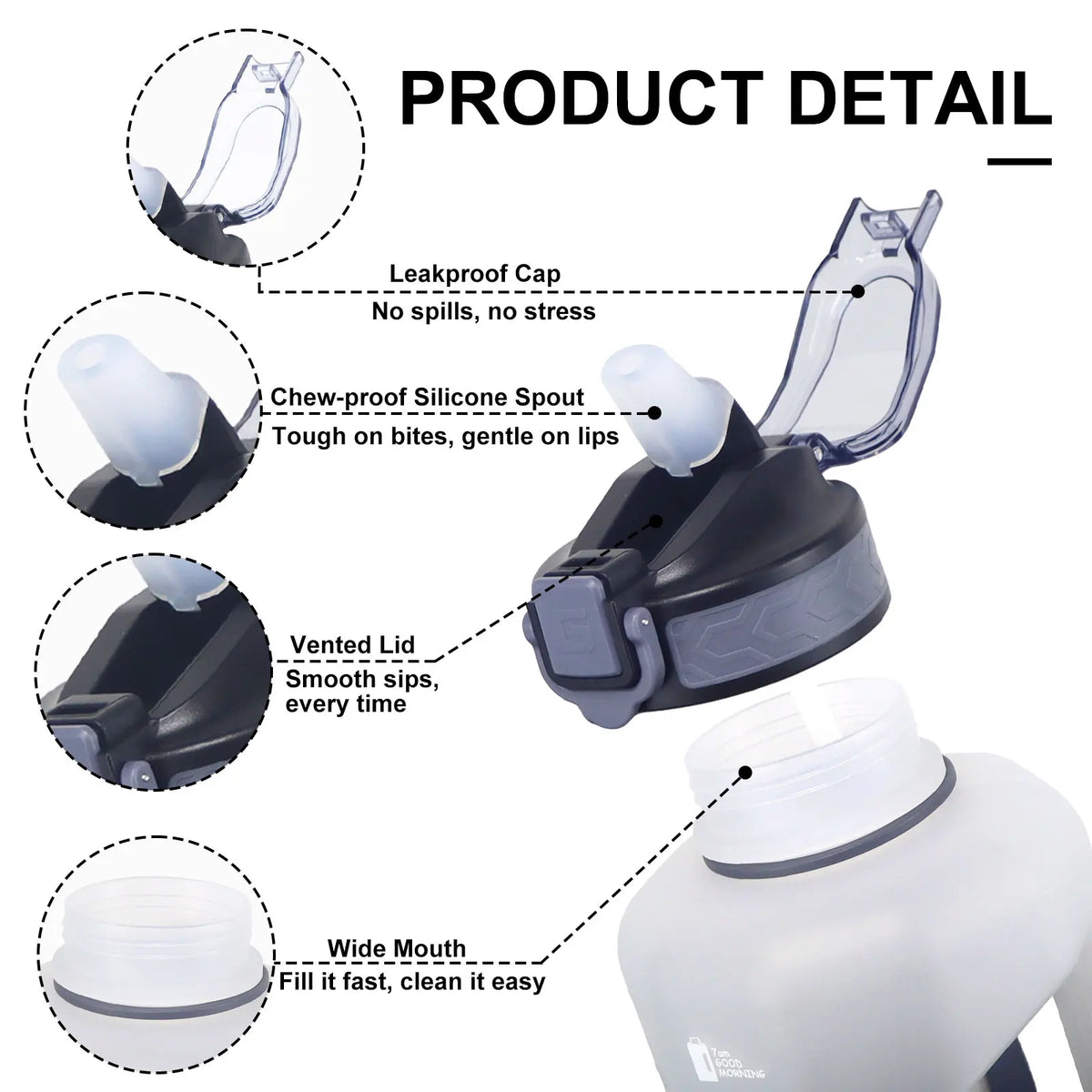 2.2 Liter Water Bottles with Straw Times to Drink Durable Sports Big Jug with Handle Leakproof BPA Free Reusable for Adults