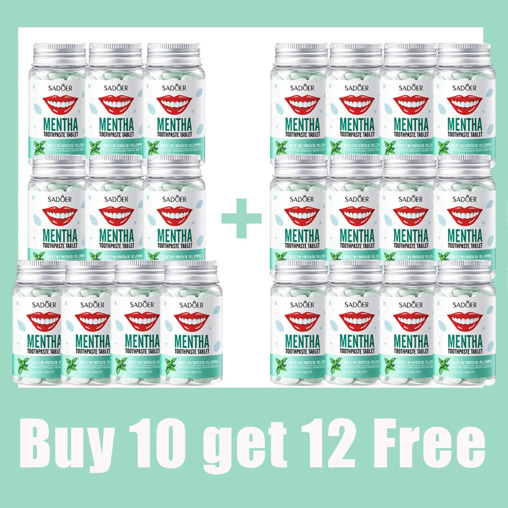 30 Tablets Mint Flavors Toothpaste Tablets Improve Bad Breath Remove tooth Stains Fresh Oral Hygiene Solid Toothpaste Tablet
