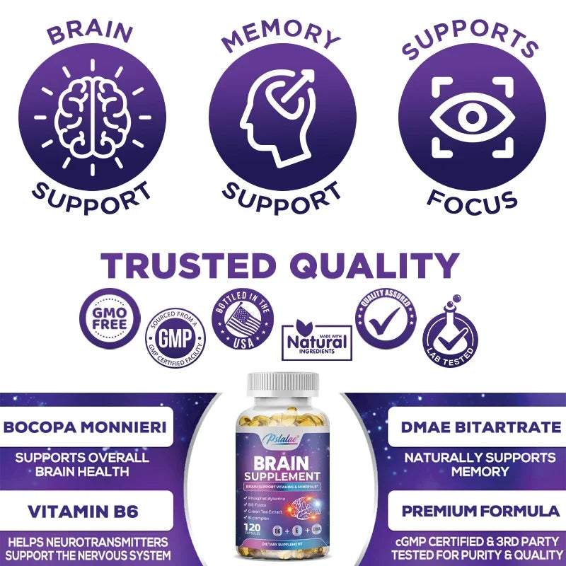 Brain Supplement - Supports Brain Health, Cognitive Function, Improves Mental Clarity, and Boosts Memory and Concentration