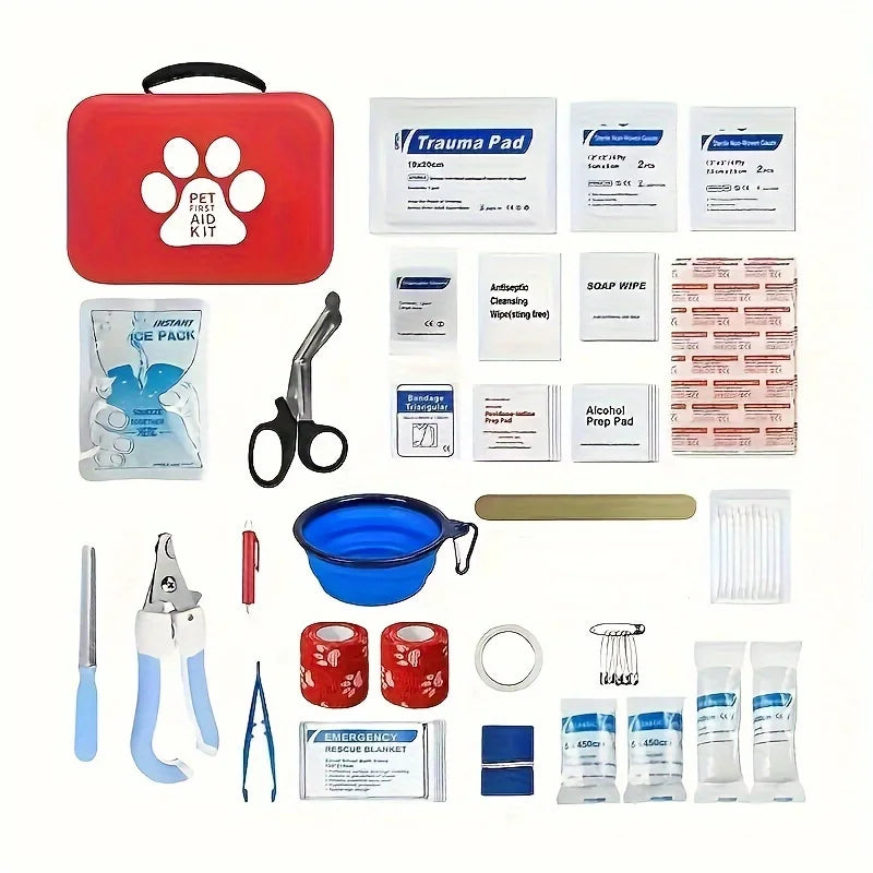 Compact pet First Aid kit for dogs and cats - emergency supplies, camping and backpacks