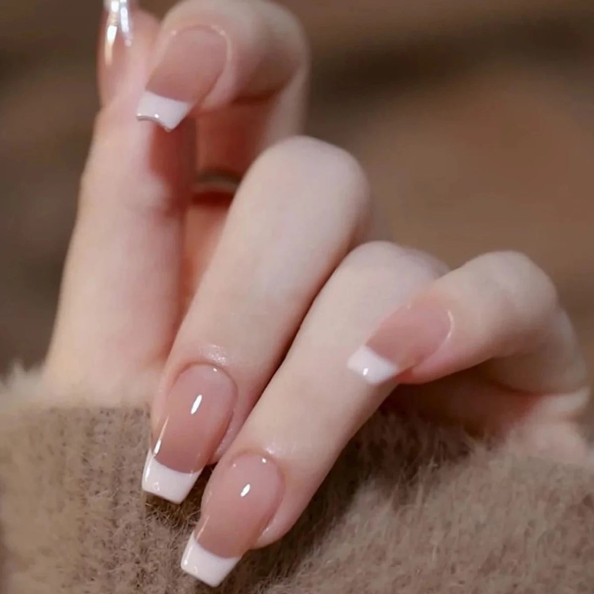 French Style Fake Nails Natural Nude White Tip Glossy Press On Fingernails Nails Art Manicure Set Beauty Many Style for Choose