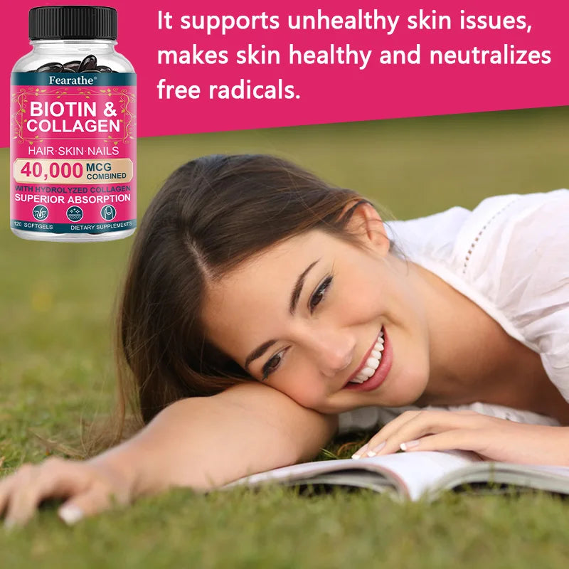 Biotin Collagen Supplement - Hair Growth Support, Skin &amp; Nails - 40000 mcg with Vitamins B Complex, Hyaluronic Acid &amp; Keratin