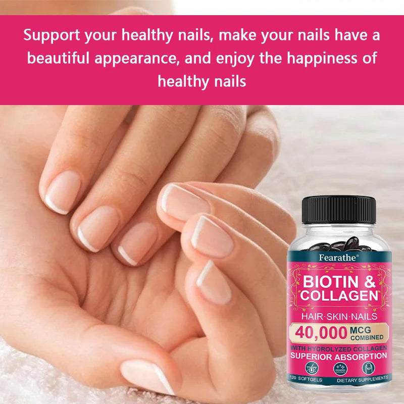 Biotin Collagen Supplement - Hair Growth Support, Skin &amp; Nails - 40000 mcg with Vitamins B Complex, Hyaluronic Acid &amp; Keratin
