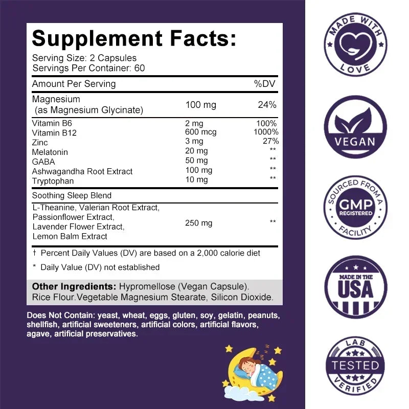 Melatonin Capsules - Support Nervous System and Brain Health, Improve Sleep Quality, Promote Relaxation, and Enhance Immunity