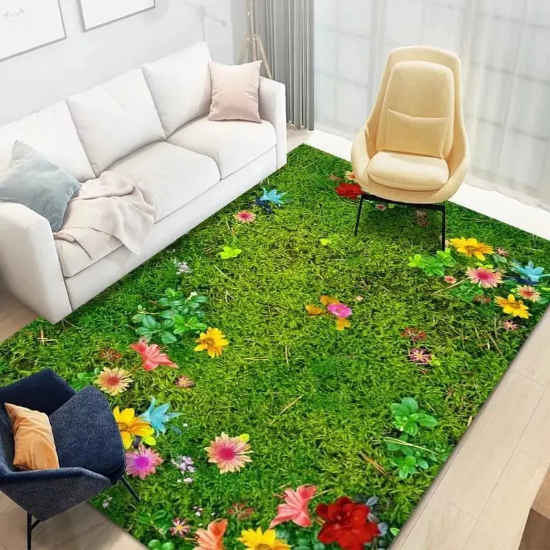 Spring Chamomile Flower Green Lounge Carpet Indoor Outdoor Rural Farmhouse Decor Large Area Rug Camping Kid's Crawling Floor Mat