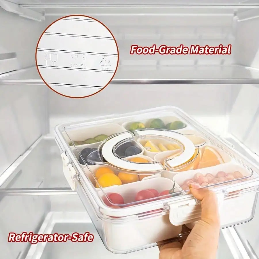 2 Grid/4 Grid /8 Grid Snack Box Container, Portable Travel Charcuterie Board with Lid, Refrigerator Food Storage Box Organizer
