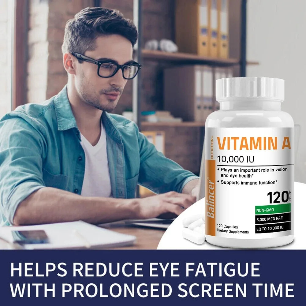 Vitamin A Capsules - Antioxidant, Promotes Healthy Skin, Eyes, and Immune System, Helps Improve Vision, Non-GMO, 120 Capsules