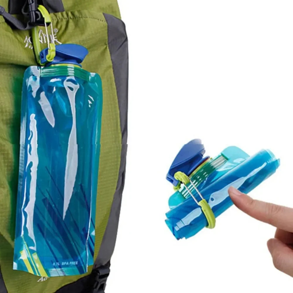 Foldable Reusable Water Bottle - Flexible Soft Flask with Carabiner Clip, Ideal for Travel and Outdoor Sports Hydration Needs