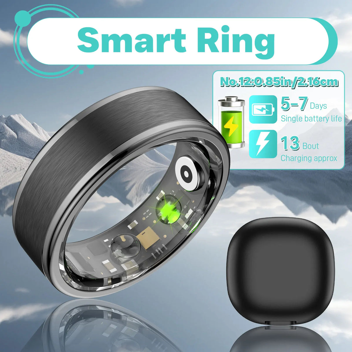 EIGIIS Smart Ring Wearable with Heart Rate/Blood Oxygen/Sleep Monitor 5ATM Waterproof Fitness Ring Health Tracker for Men Women