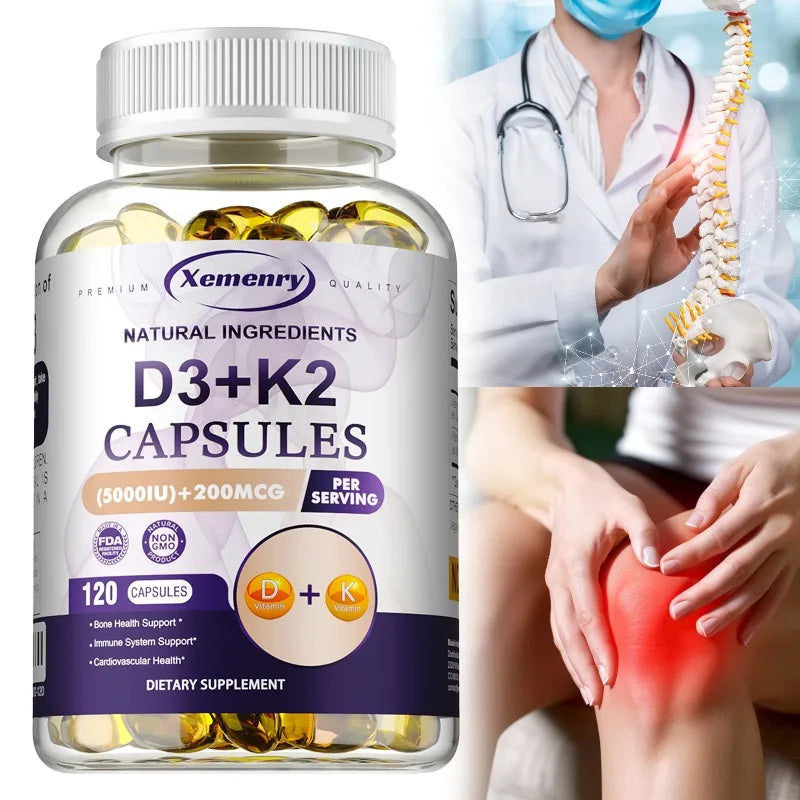 Vitamin D3 + K2(MK7) Supplement - Bone, Joint, Heart, Immune, Teeth and Skin Health Support - Non-GMO Supplement