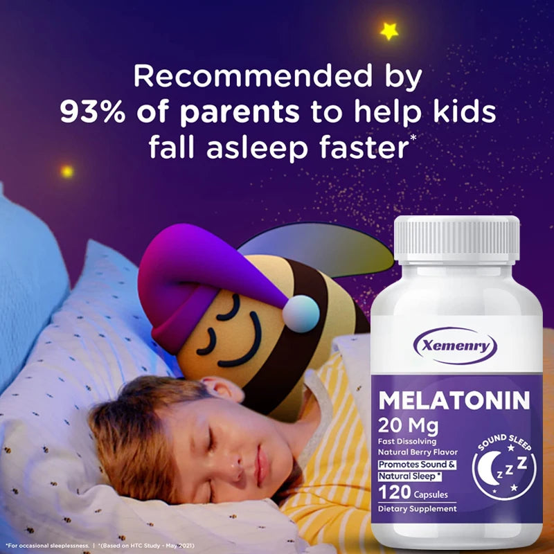 Melatonin Capsules 20mg - Aids Sleep, Improves Sleep Quality, Promotes Deep Sleep, Relieves Stress and Anxiety