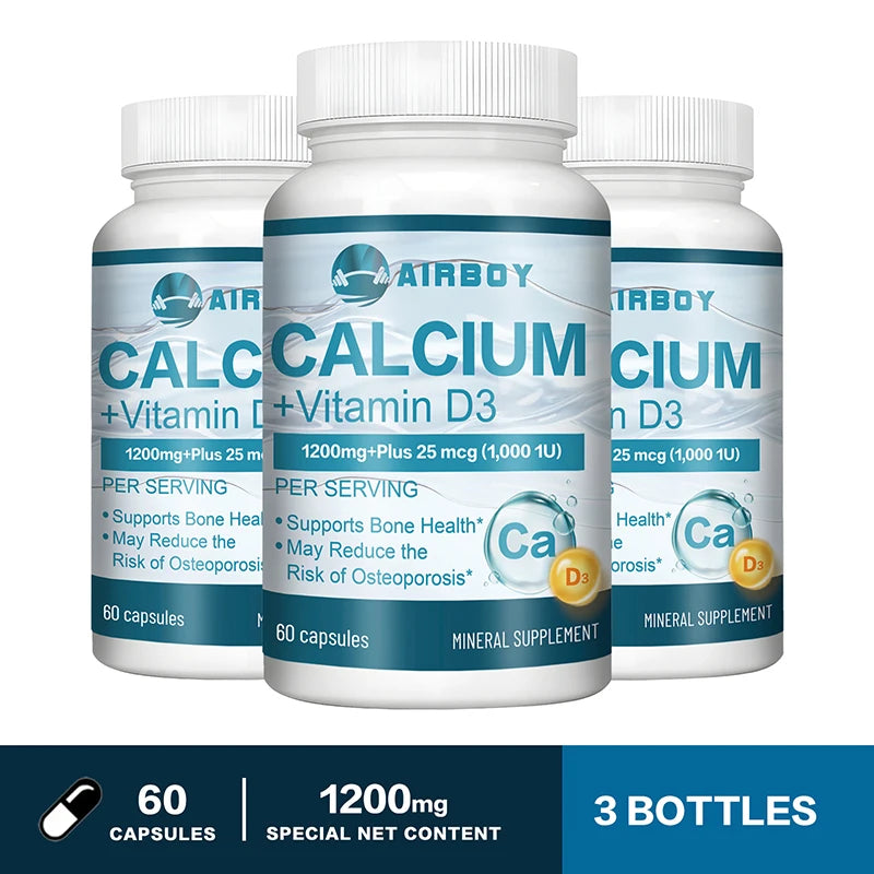Calcium + Vitamin D3 Capsules - Immune Support, Helps Regulate Calcium Metabolism, and Promotes Healthy Bones, Teeth, and Skin