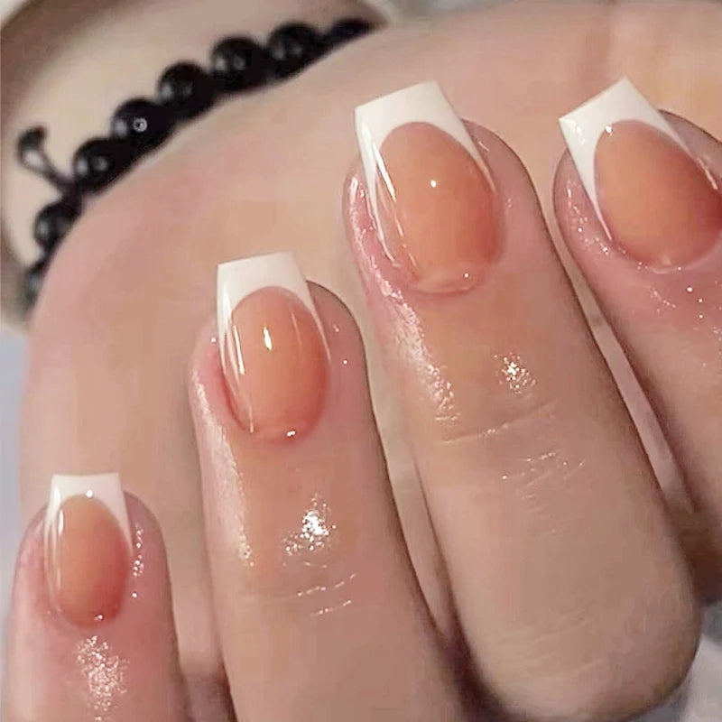 French Style Fake Nails Natural Nude White Tip Glossy Press On Fingernails Nails Art Manicure Set Beauty Many Style for Choose