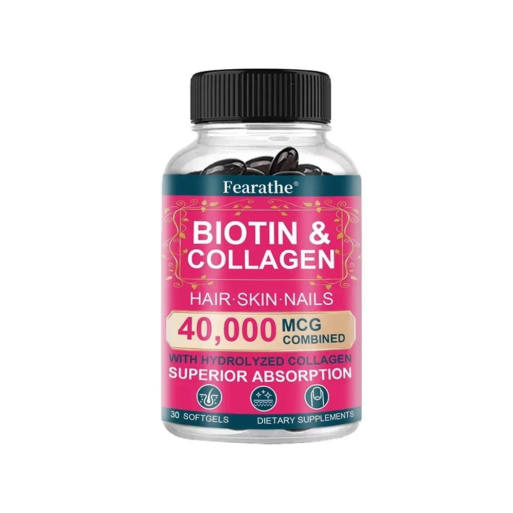 Biotin Collagen Supplement - Hair Growth Support, Skin &amp; Nails - 40000 mcg with Vitamins B Complex, Hyaluronic Acid &amp; Keratin