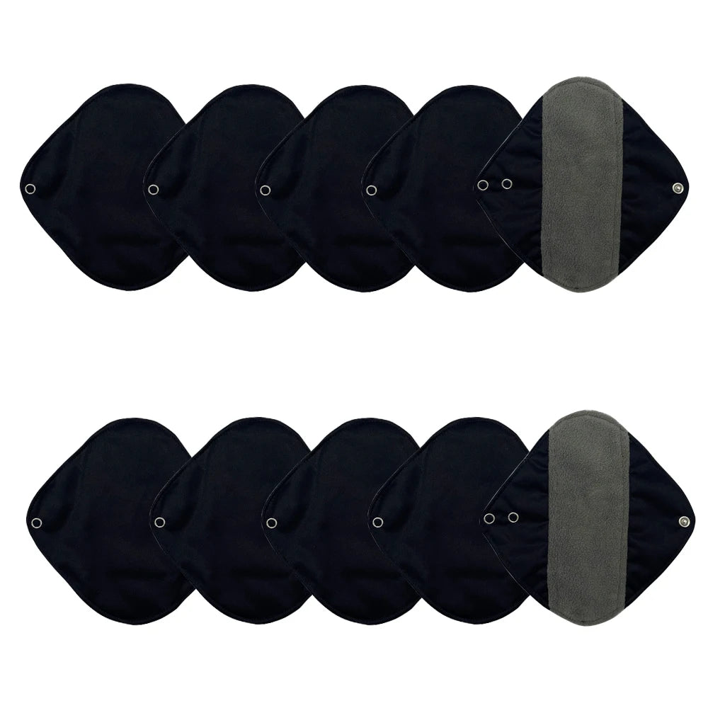 10 Piece Set Reusable Menstrual Pads for Women Washable Bamboo Charcoal Sanitary Napkins Eco-Friendly Cloth Period Pads